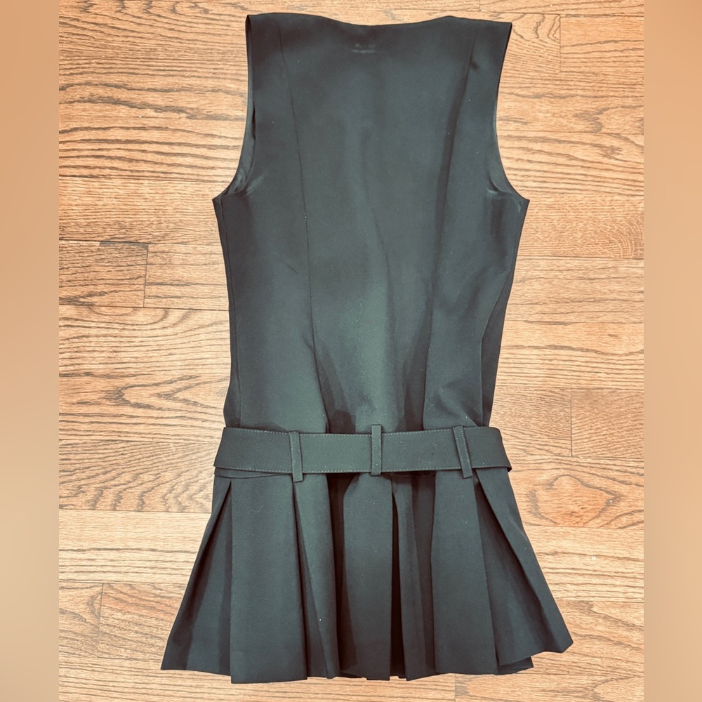 ZARA Black Sleeveless Belted Mini Dress Tailored Pleated Hem NWT Size M - Picture 2 of 3